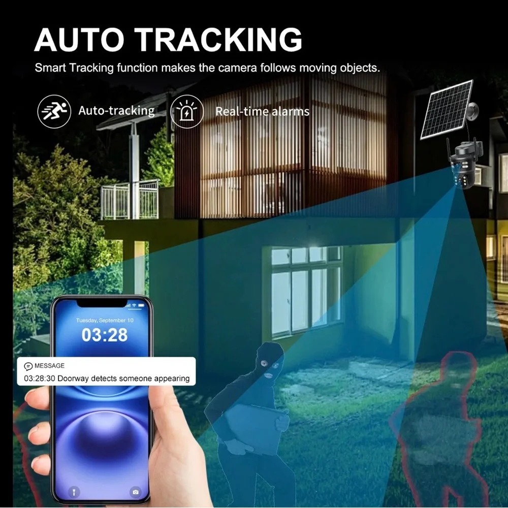 4G LTE Outdoor Security Camera with Solar Panel - Black